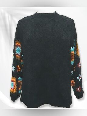 POL Crochet Knit Sweater Granny Square Sleeves LG